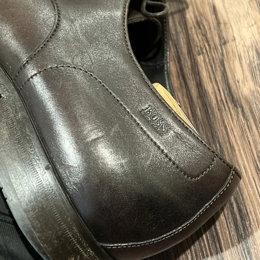 HUGO BOSS Brown Leather Oxford Dress Shoes Men's Size 11 Made In Italy